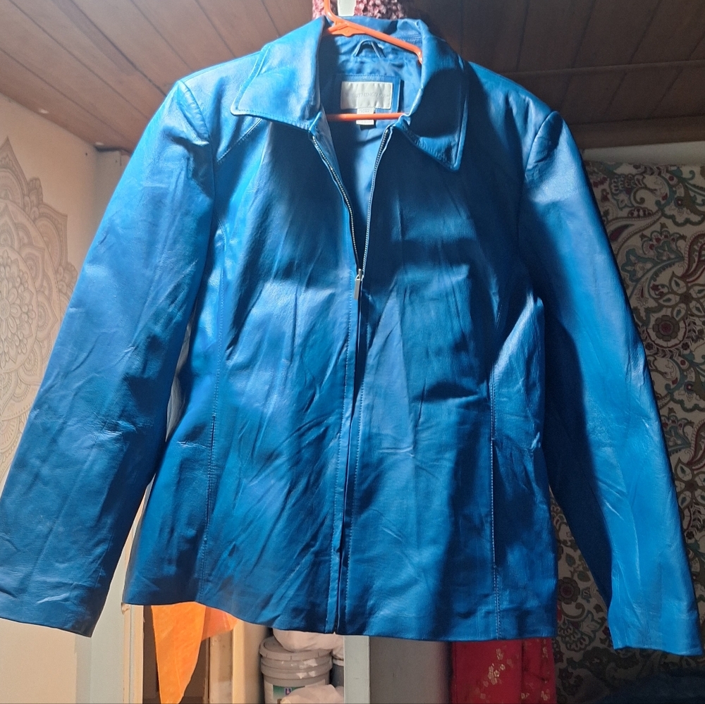 Vibrant Blue Leather Jacket By Worthington